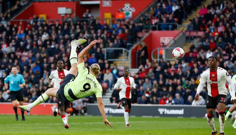 هالاند من مباراة مانشستر سيتي وساوثهامبتون في الدوري الإنجليزي