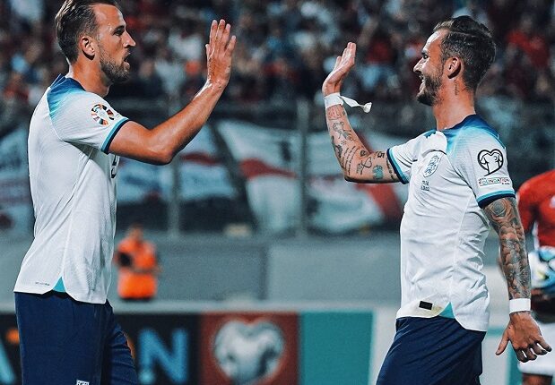 هاي كين وجيمس ماديسون من مباراة إنجلترا ضد مالطا في تصفيات يورو 2024